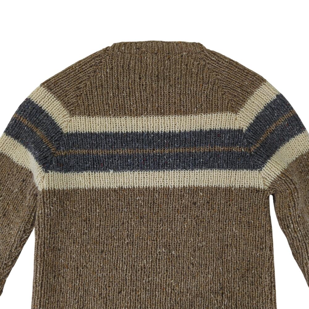 100% Wool Crewneck Sweater Knit Men's Size Large Brown Gray Stripe Grandpa - Picture 5 of 6